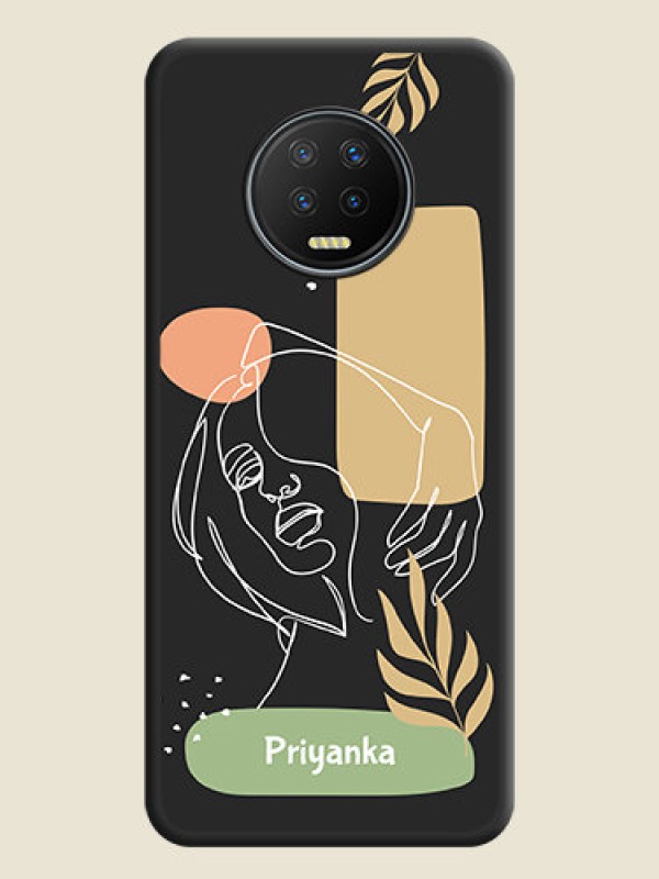 Custom Custom Text With Line Art Of Women & Leaves Design On Space Black Personalized Soft Matte Phone Covers -Infinix Note 7