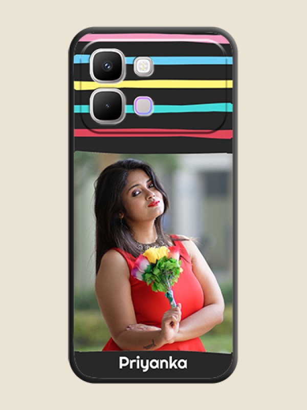 Custom Multicolor Lines with Image On Space Black Custom Soft Matte Mobile Back Cover - Infinix Note Edge 5G