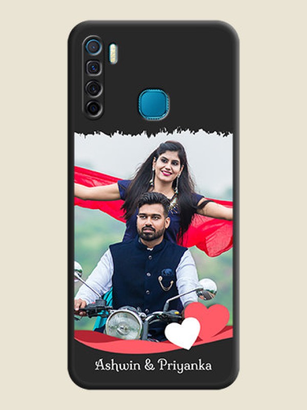 Custom Pin Color Love Shaped Ribbon Design with Text on Space Black Custom Soft Matte Phone Back Cover - Infinix S5 Lite