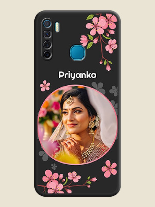 Custom Round Image with Pink Color Floral Design on Photo on Space Black Soft Matte Back Cover - Infinix S5 Lite