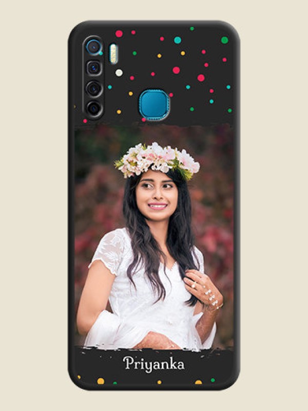Custom Multicolor Dotted Pattern with Text on Space Black Custom Soft Matte Phone Back Cover - Infinix S5 Lite