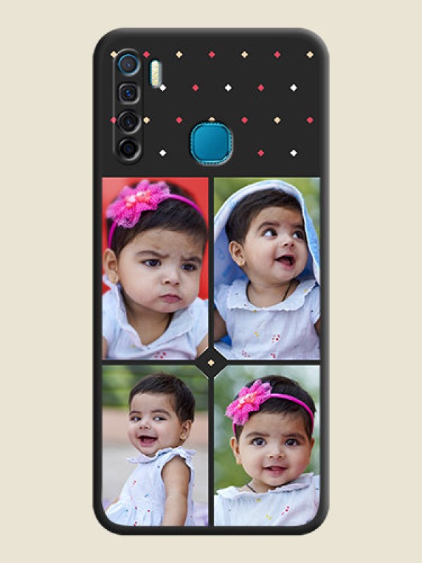 Custom Multicolor Dotted Pattern with 4 Image Holder on Space Black Custom Soft Matte Phone Cases - Infinix S5 Lite