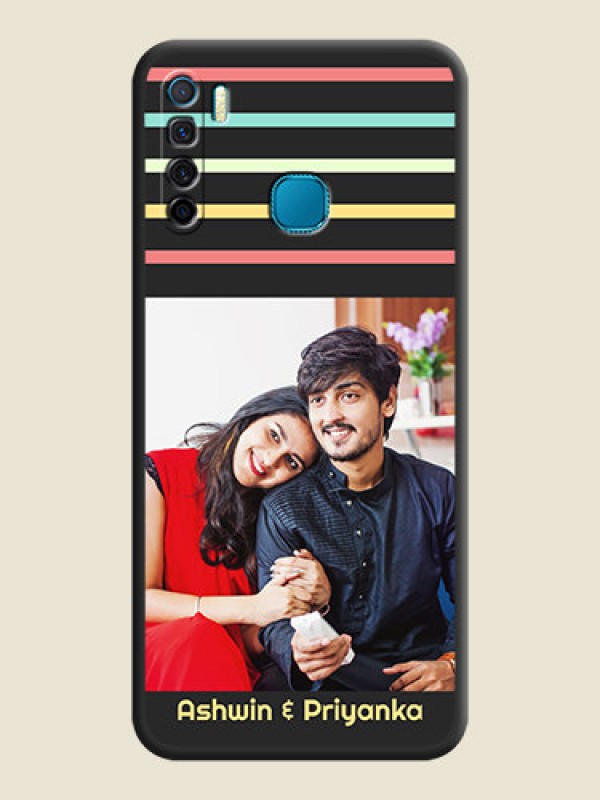 Custom Color Stripes with Photo and Text on Photo on Space Black Soft Matte Mobile Case - Infinix S5 Lite