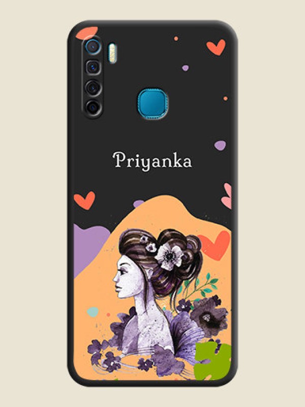 Custom Namecase For Her With Fancy Lady Image On Space Black Personalized Soft Matte Phone Covers -Infinix S5 Lite