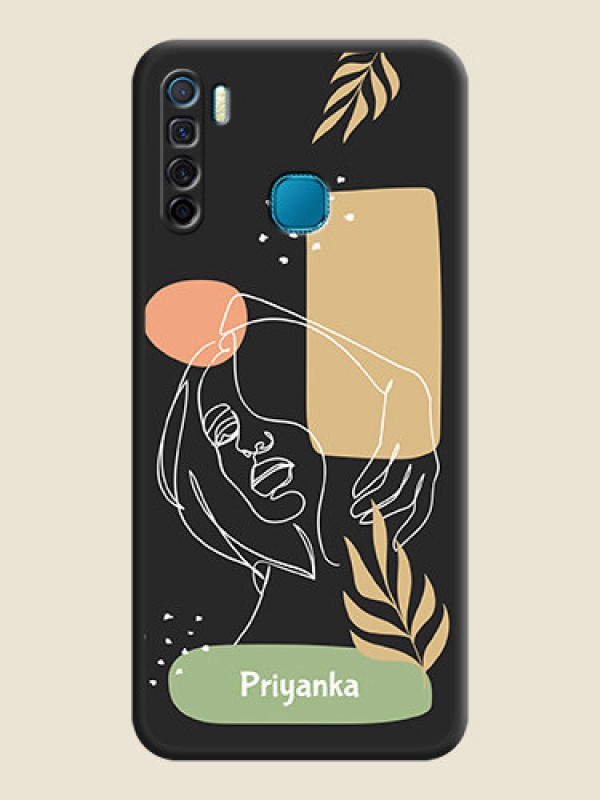 Custom Custom Text With Line Art Of Women & Leaves Design On Space Black Personalized Soft Matte Phone Covers -Infinix S5 Lite