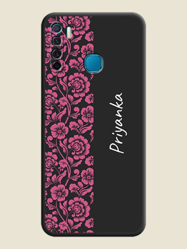 Custom Pink Floral Pattern Design With Custom Text On Space Black Personalized Soft Matte Phone Covers -Infinix S5 Lite