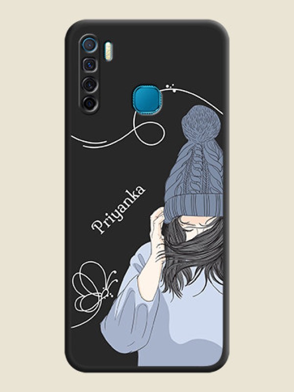 Custom Girl With Blue Winter Outfiit Custom Text Design On Space Black Personalized Soft Matte Phone Covers -Infinix S5 Lite