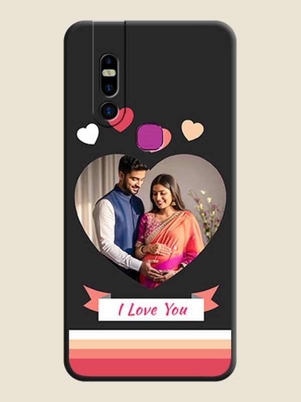 Custom Love Shaped Photo with Colorful Stripes on Personalised Space Black Soft Matte Cases - Infinix S5 Pro