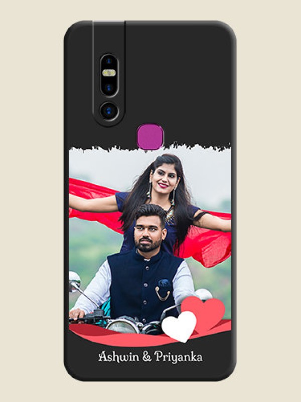 Custom Pink Color Love Shaped Ribbon Design with Text on Space Black Custom Soft Matte Phone Back Cover - Infinix S5 Pro