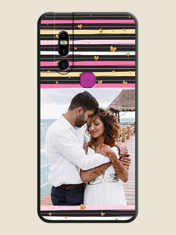 Custom Multicolor Lines and Golden Love Symbols Design - Photo on Space Black Soft Matte Mobile Cover - Infinix S5 Pro