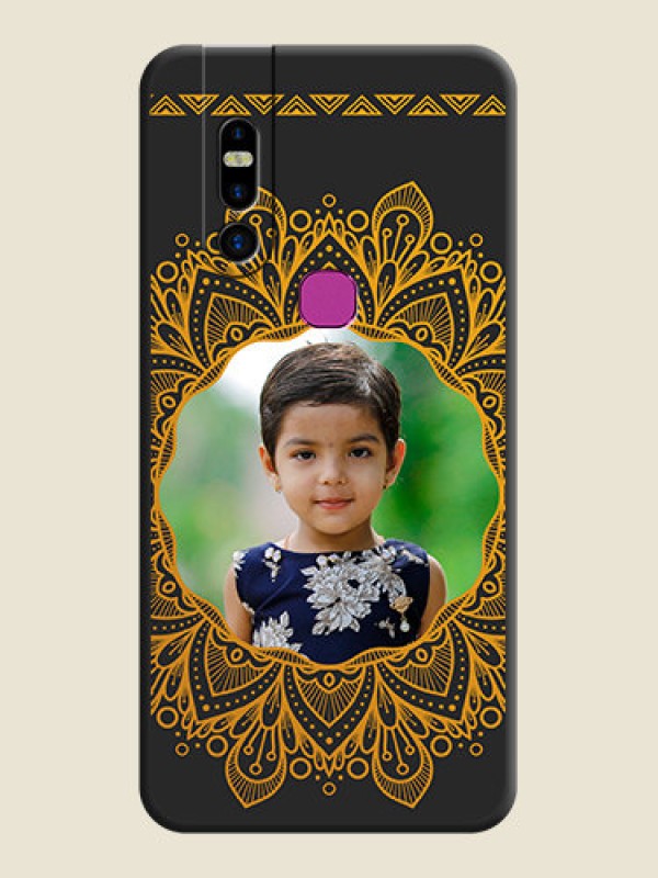 Custom Round Image with Floral Design - Photo on Space Black Soft Matte Mobile Cover - Infinix S5 Pro