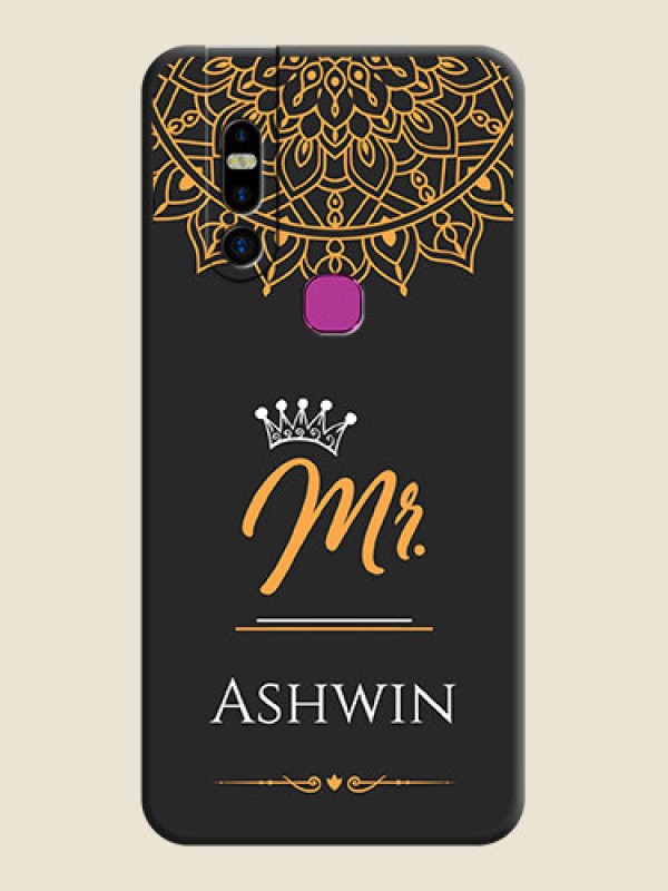 Custom Mr Name with Floral Design on Personalised Space Black Soft Matte Cases - Infinix S5 Pro