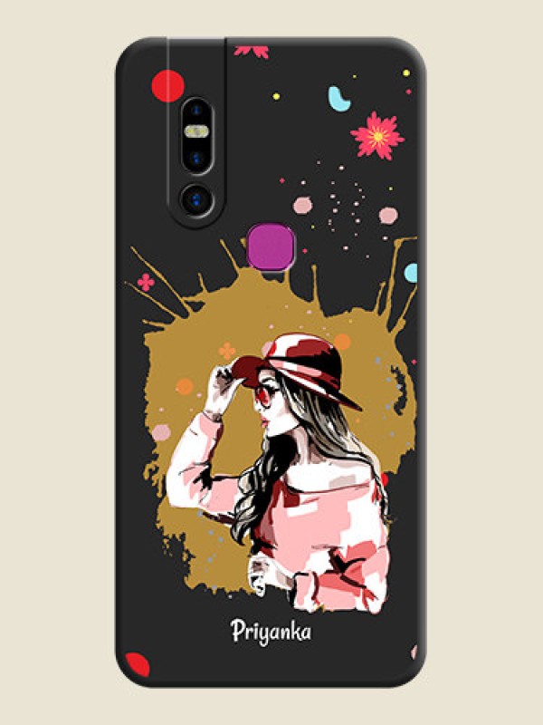 Custom Mordern Lady With Color Splash Background With Custom Text On Space Black Personalized Soft Matte Phone Covers - Infinix S5 Pro
