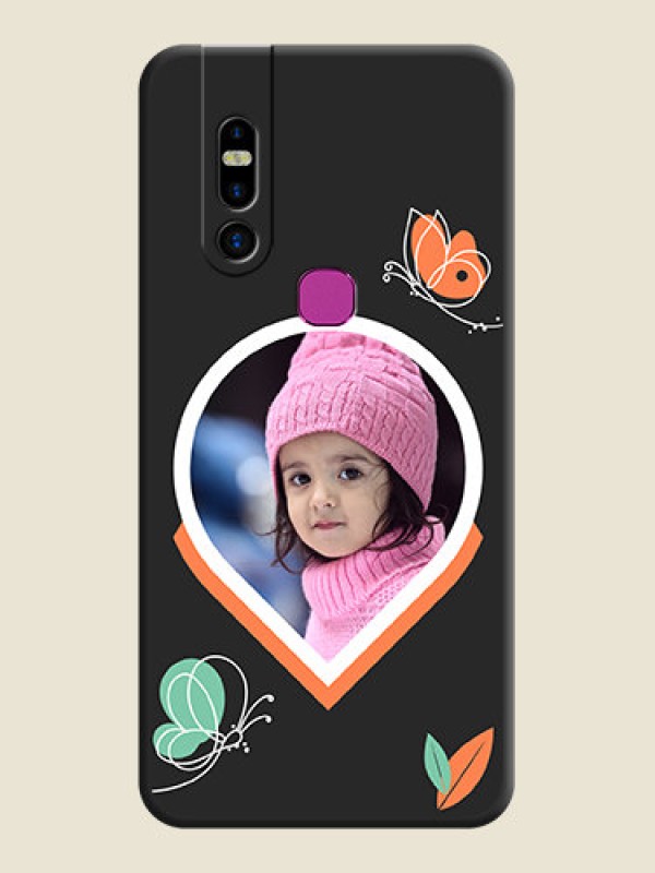 Custom Upload Pic With Simple Butterly Design On Space Black Personalized Soft Matte Phone Covers - Infinix S5 Pro