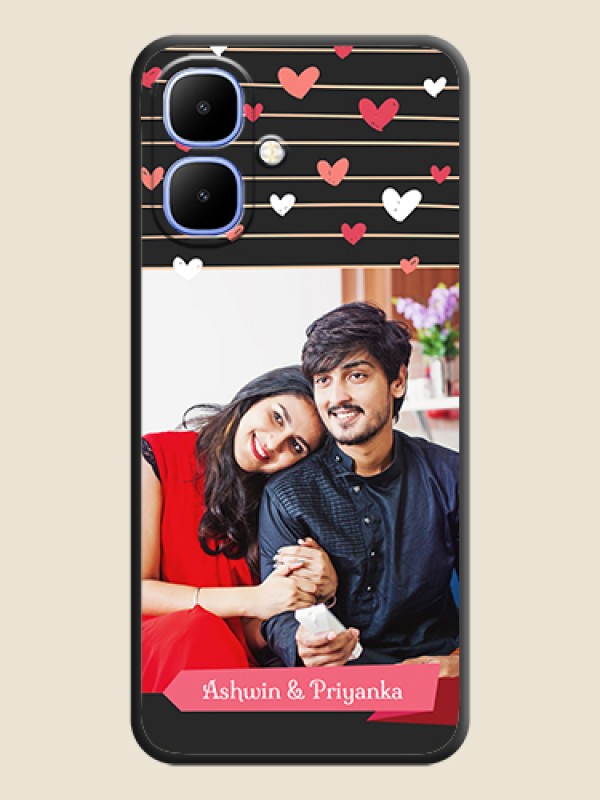 Custom Love Pattern with Name on Pink Ribbon on Photo On Space Black Custom Soft Matte Mobile Back Cover - Infinix Smart 10