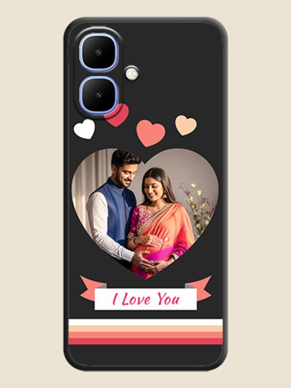 Custom Love Shaped Photo with Colorful Stripes On Space Black Custom Soft Matte Mobile Back Cover - Infinix Smart 10