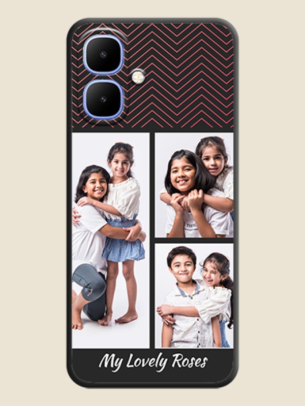 Custom Wave Pattern with 3 Image Holder On Space Black Custom Soft Matte Mobile Back Cover - Infinix Smart 10