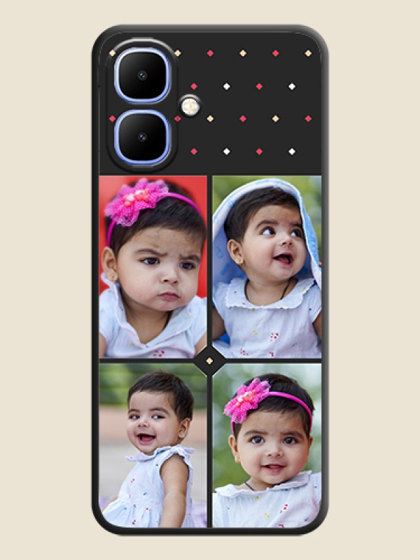 Custom Multicolor Dotted Pattern with 4 Image Holder On Space Black Custom Soft Matte Mobile Back Cover - Infinix Smart 10