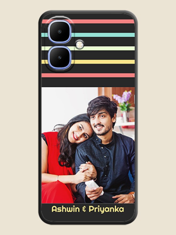 Custom Color Stripes with Photo and Text on Photo On Space Black Custom Soft Matte Mobile Back Cover - Infinix Smart 10