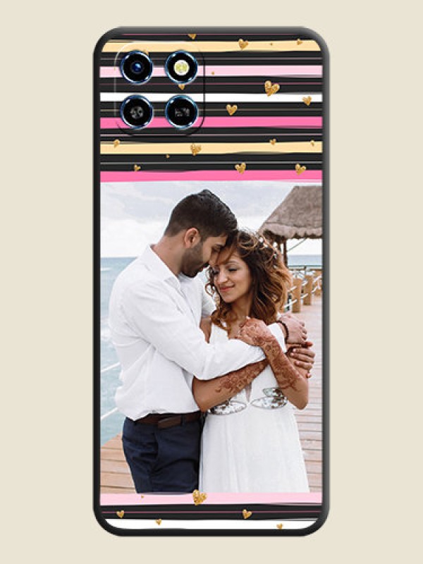 Custom Multicolor Lines and Golden Love Symbols Design - Photo on Space Black Soft Matte Mobile Cover - Infinix Smart 6 HD