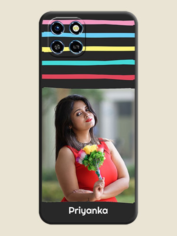 Custom Multicolor Lines with Image on Space Black Personalized Soft Matte Phone Covers - Infinix Smart 6 HD