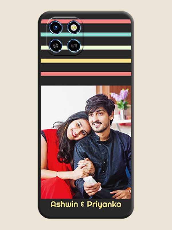 Custom Color Stripes with Photo and Text - Photo on Space Black Soft Matte Mobile Case - Infinix Smart 6 HD