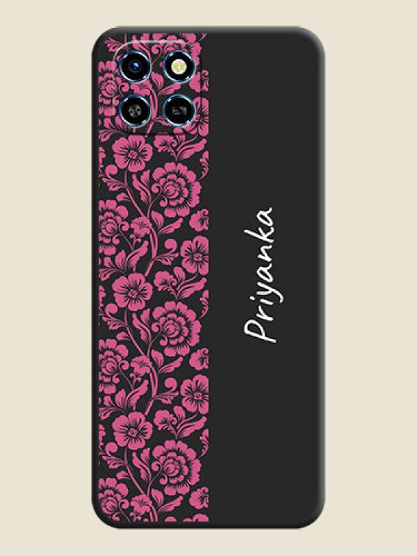Custom Pink Floral Pattern Design With Custom Text On Space Black Personalized Soft Matte Phone Covers - Infinix Smart 6 HD