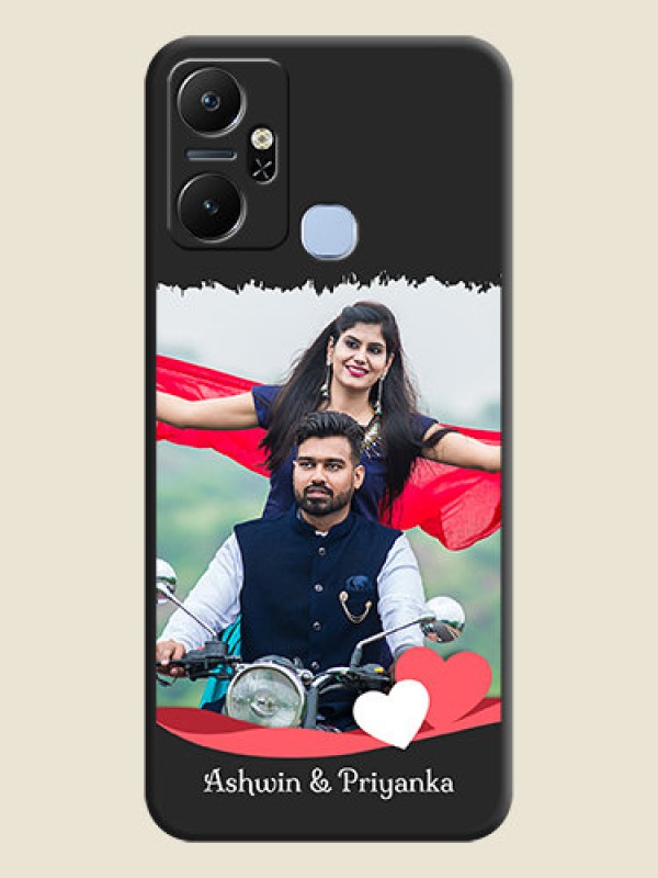 Custom Pink Color Love Shaped Ribbon Design with Text on Space Black Custom Soft Matte Phone Back Cover - Infinix Smart 6 Plus
