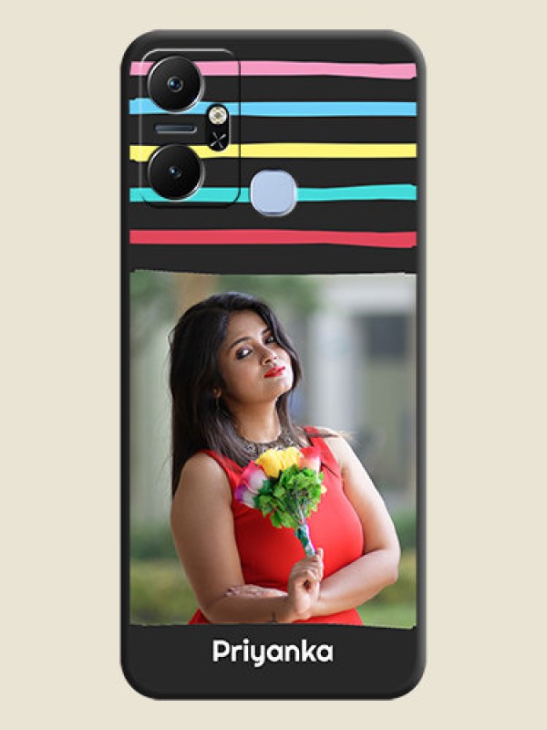 Custom Multicolor Lines with Image on Space Black Personalized Soft Matte Phone Covers - Infinix Smart 6 Plus