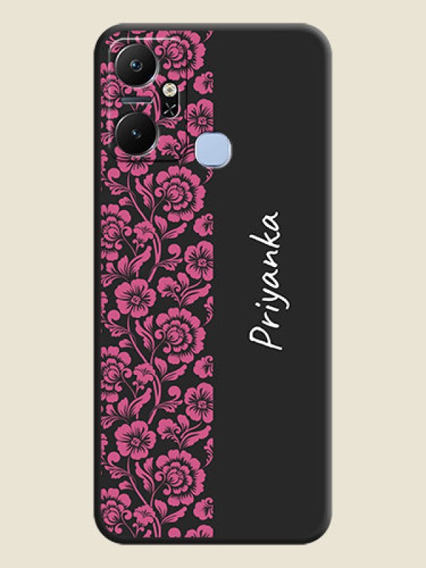 Custom Pink Floral Pattern Design With Custom Text On Space Black Personalized Soft Matte Phone Covers - Infinix Smart 6 Plus