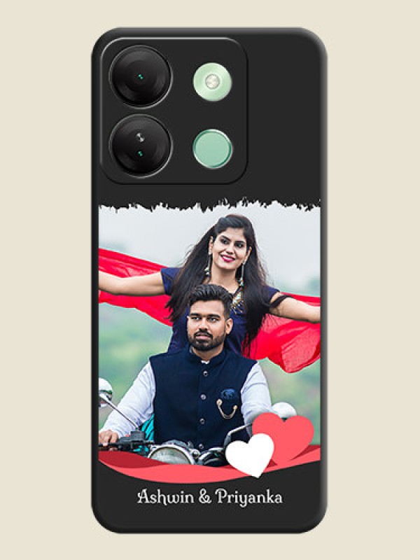 Custom Pink Color Love Shaped Ribbon Design with Text on Space Black Custom Soft Matte Phone Back Cover - Infinix Smart 7 Hd