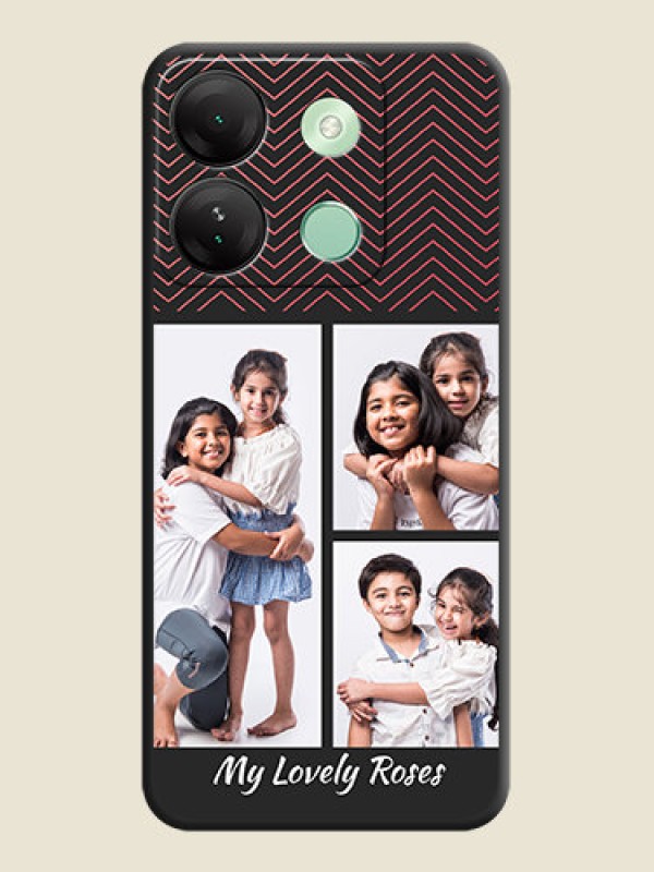 Custom Wave Pattern with 3 Image Holder on Space Black Custom Soft Matte Back Cover - Infinix Smart 7 Hd