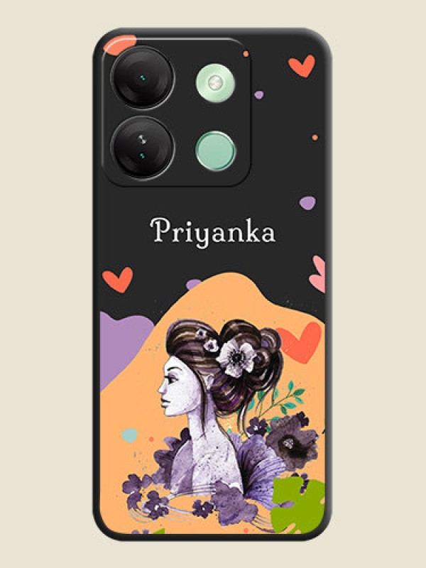Custom Namecase For Her With Fancy Lady Image On Space Black Personalized Soft Matte Phone Covers - Infinix Smart 7 Hd
