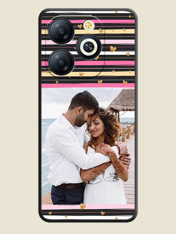Custom Multicolor Lines and Golden Love Symbols Design on Photo On Space Black Custom Soft Matte Mobile Back Cover - Smart 8 HD
