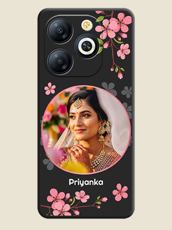 Custom Round Image with Pink Color Floral Design on Photo On Space Black Custom Soft Matte Mobile Back Cover - Smart 8 HD