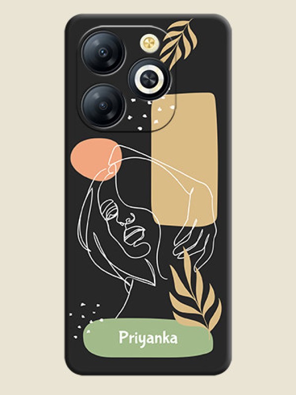 Custom Custom Text With Line Art Of Women & Leaves Design On Space Black Custom Soft Matte Mobile Back Cover - Smart 8 HD