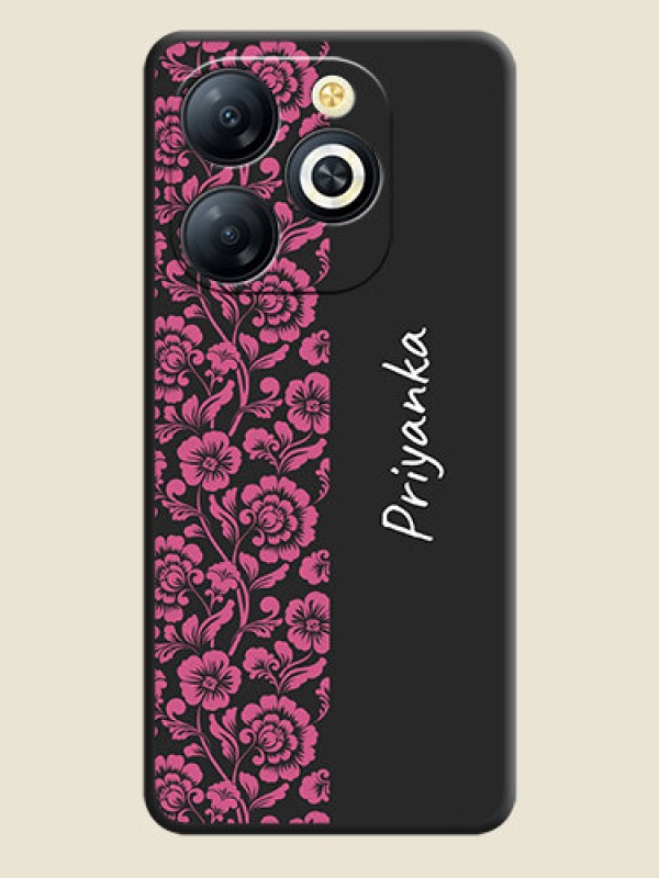 Custom Pink Floral Pattern Design With Custom Text On Space Black Custom Soft Matte Mobile Back Cover - Smart 8 HD
