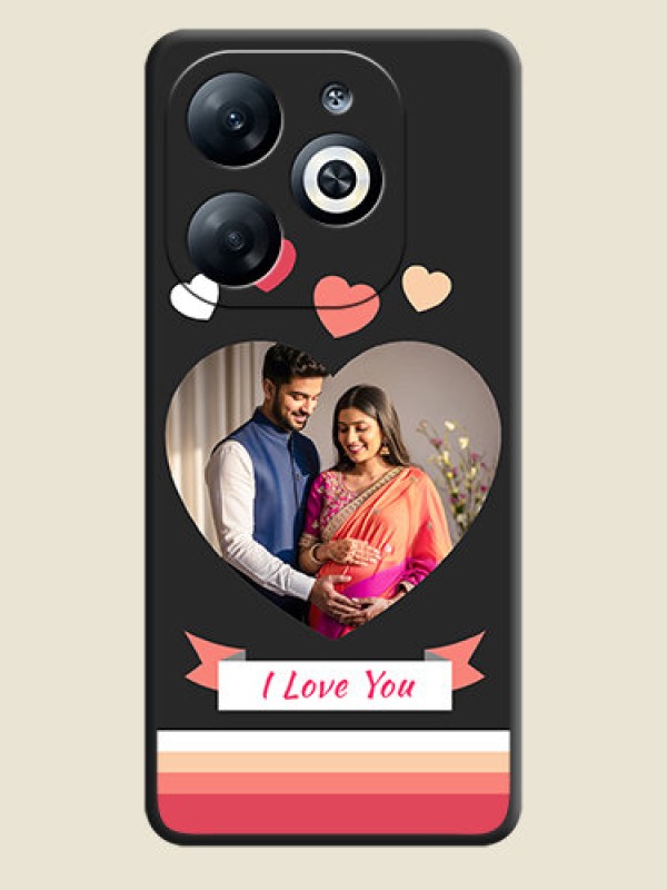 Custom Love Shaped Photo with Colorful Stripes on Personalised Space Black Soft Matte Cases - Infinix Smart 8