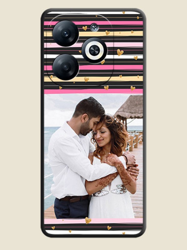 Custom Multicolor Lines and Golden Love Symbols Design - Photo on Space Black Soft Matte Mobile Cover - Infinix Smart 8