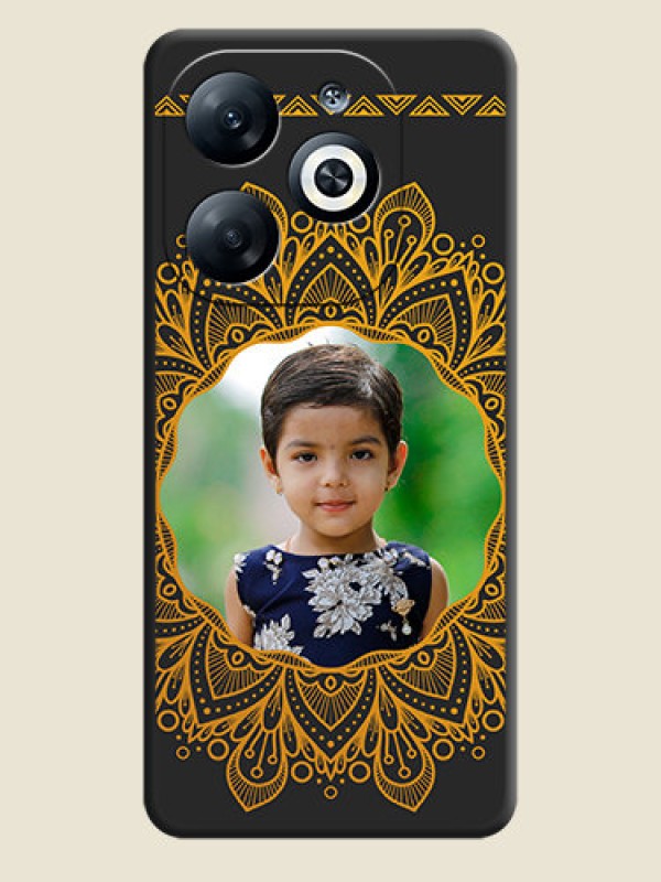 Custom Round Image with Floral Design - Photo on Space Black Soft Matte Mobile Cover - Infinix Smart 8