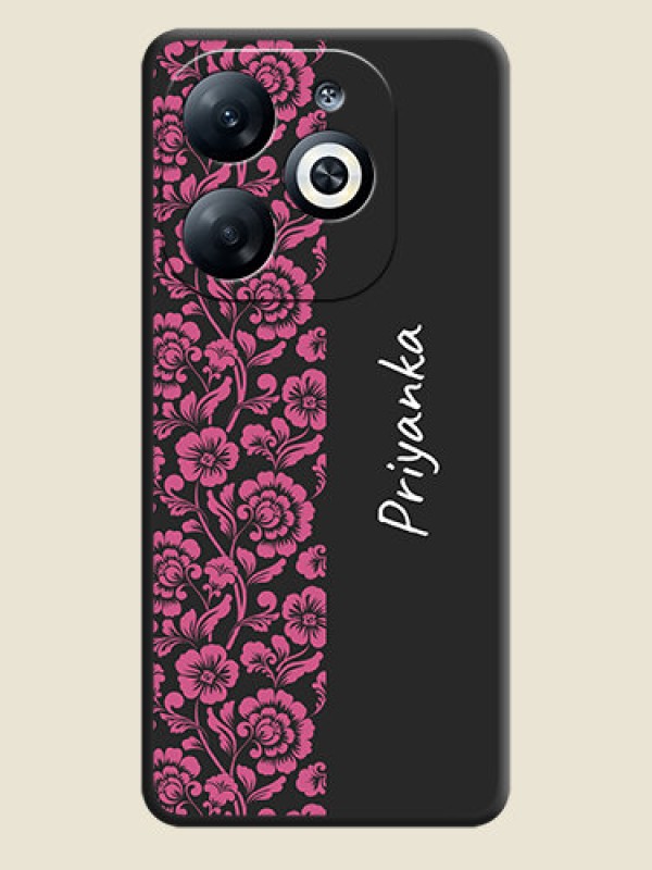 Custom Pink Floral Pattern Design With Custom Text On Space Black Personalized Soft Matte Phone Covers - Infinix Smart 8