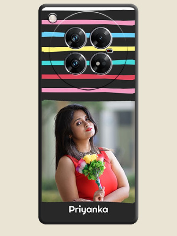 Custom Multicolor Lines with Image On Space Black Custom Soft Matte Mobile Back Cover - Infinix Zero 40 5G