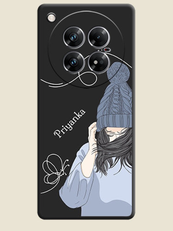 Custom Girl With Blue Winter Outfiit Custom Text Design On Space Black Custom Soft Matte Mobile Back Cover - Infinix Zero 40 5G
