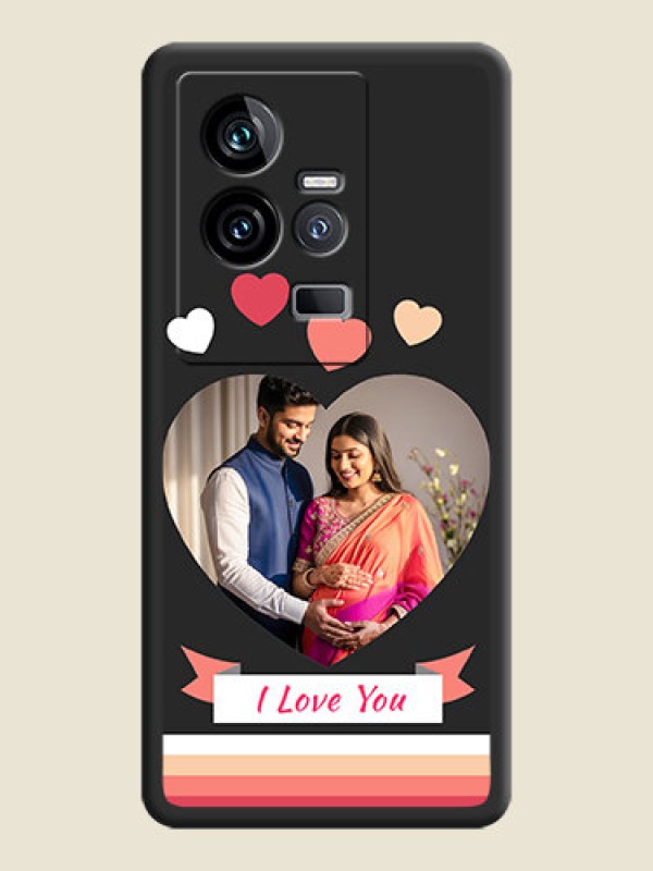Custom Love Shaped Photo with Colorful Stripes on Personalised Space Black Soft Matte Cases - iQOO 11 5G