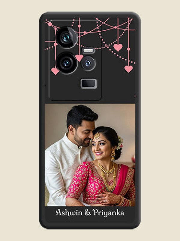 Custom Pink Love Hangings with Text on Space Black Custom Soft Matte Back Cover - iQOO 11 5G