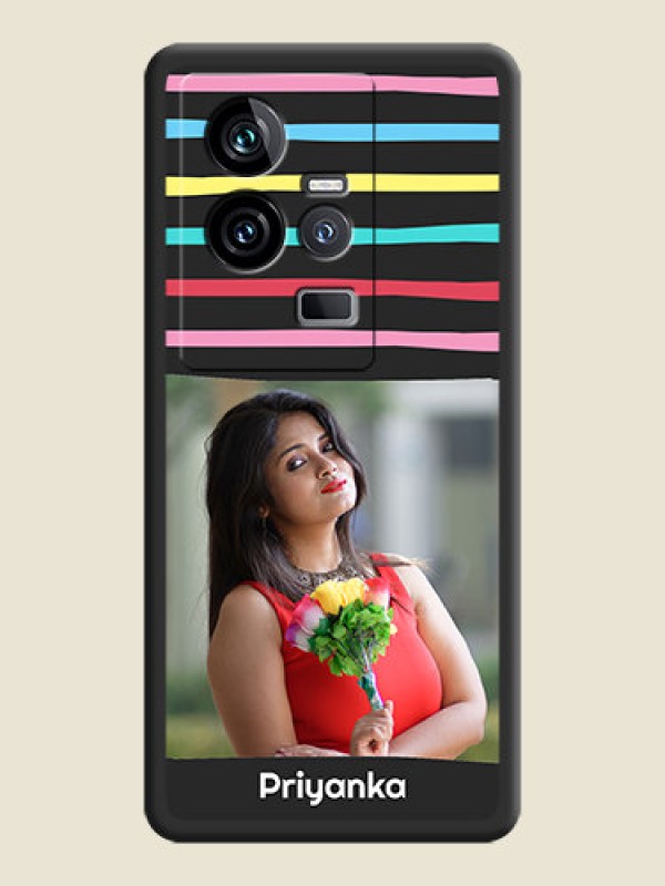 Custom Multicolor Lines with Image on Space Black Personalized Soft Matte Phone Covers - iQOO 11 5G