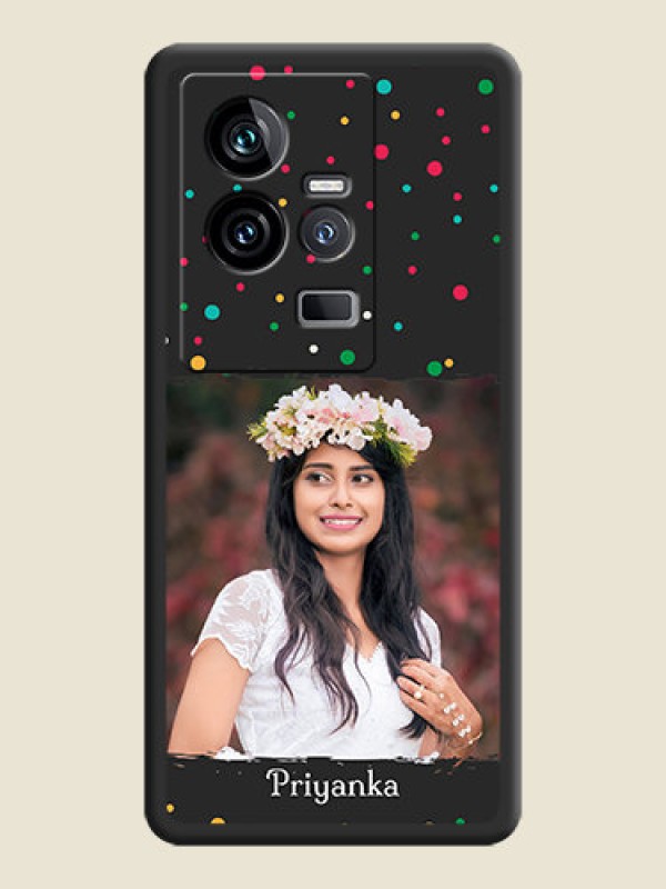 Custom Multicolor Dotted Pattern with Text on Space Black Custom Soft Matte Phone Back Cover - iQOO 11 5G