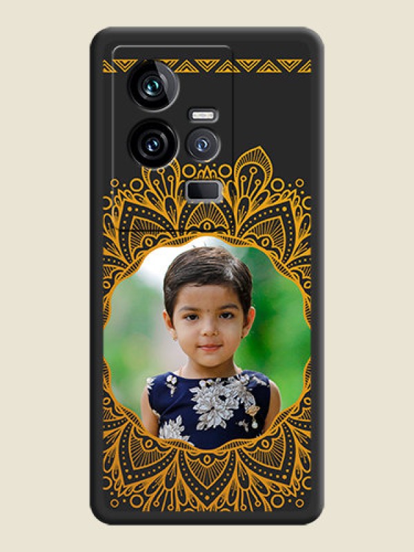 Custom Round Image with Floral Design on Photo on Space Black Soft Matte Mobile Cover - iQOO 11 5G