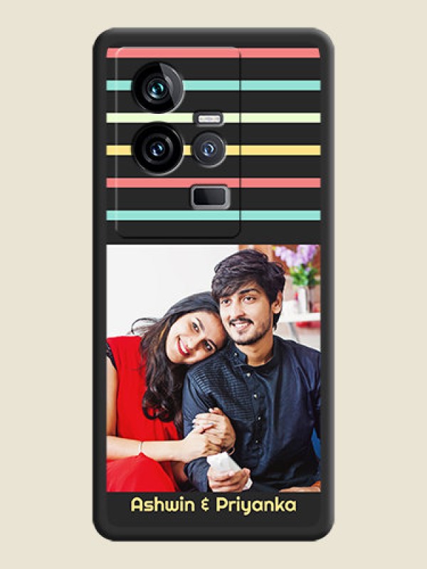 Custom Color Stripes with Photo and Text on Photo on Space Black Soft Matte Mobile Case - iQOO 11 5G