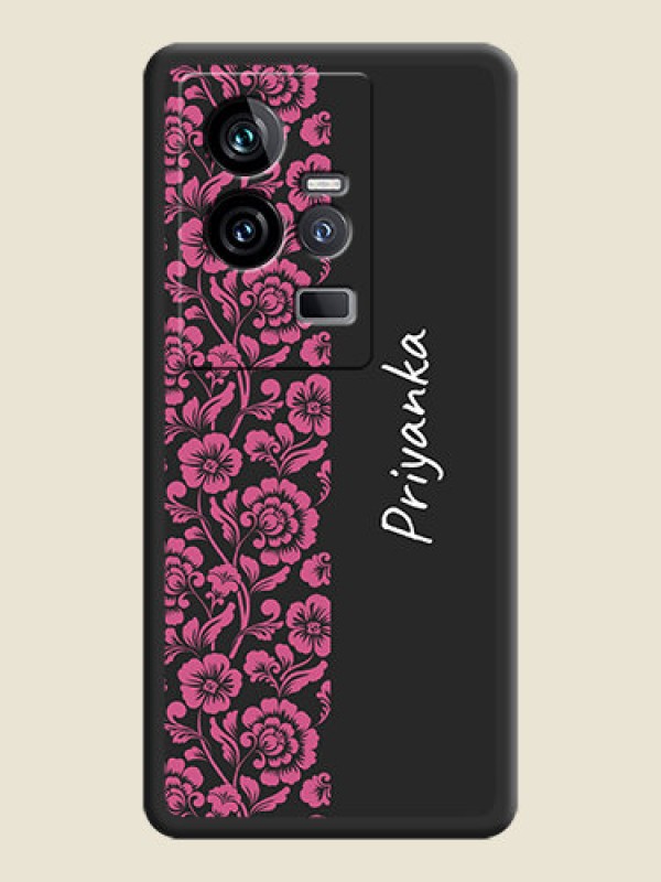 Custom Pink Floral Pattern Design With Custom Text On Space Black Personalized Soft Matte Phone Covers -iQOO 11 5G